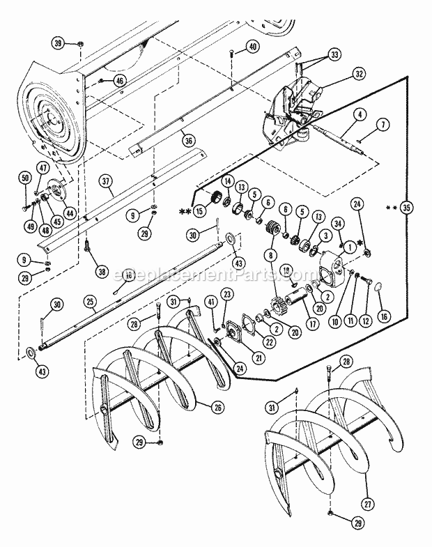 Sno-Thro 36" Auger Diagram and Parts List for 835006 000101 Ariens Lawn Tractor