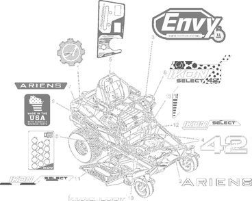 Decals - Style - 42-Inch Select Diagram and Parts List for 918027 035000 + Ariens Lawn Tractor