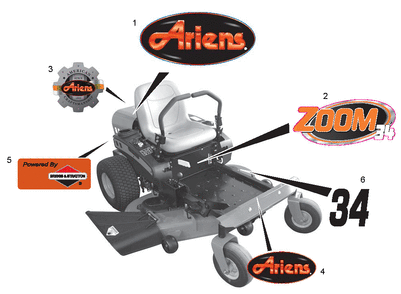 Decals - Style Diagram and Parts List for 915159 010000 - Ariens Lawn Tractor