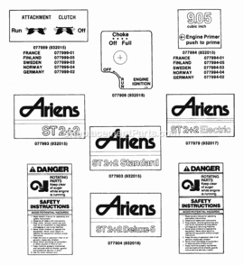C - C - Decals (Part 1) Diagram and Parts List for 932022 000101 Ariens Snow Blower