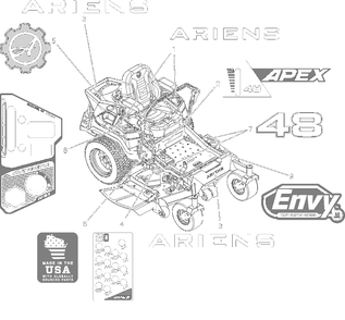 Decals - Style - 48-Inch Diagram and Parts List for 991296 100000 + Ariens Lawn Tractor