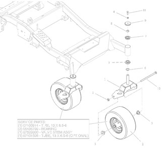 Front Caster Wheels Diagram and Parts List for 991296 100000 + Ariens Lawn Tractor