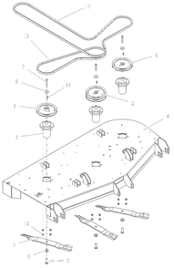 Deck, Belts, Blades And Spindles Diagram and Parts List for 991590 095000 + Ariens Lawn Tractor