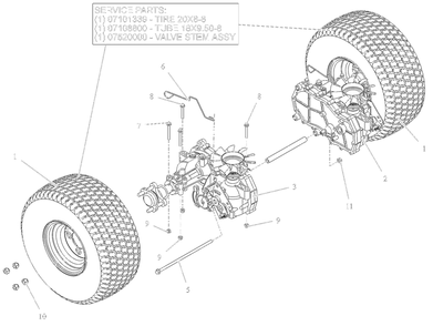Rear Tires And Transaxles - 42-Inch Diagram and Parts List for 918027 035000 + Ariens Lawn Tractor