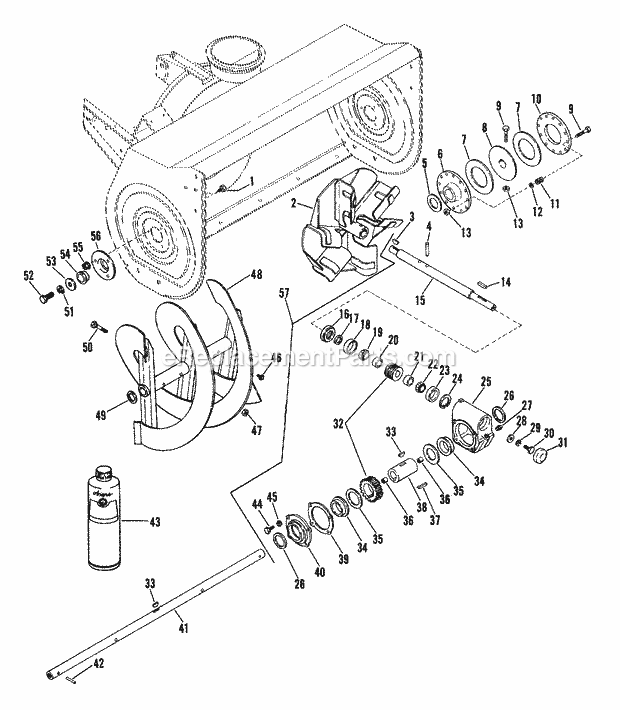 Auger / Impeller And Gear Case Diagram and Parts List for 834006 000101 Ariens Lawn Tractor