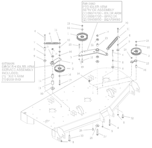 Idlers And Sheaves Diagram and Parts List for 991590 095000 + Ariens Lawn Tractor