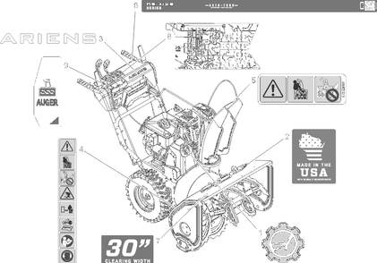 Decals - 30-Inch Diagram and Parts List for 921071  Ariens Snow Blower