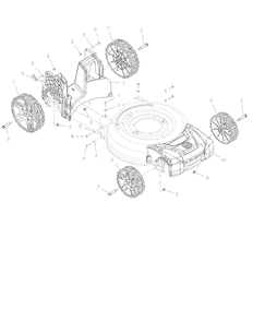 Wheels, Front Cover And Baffle Diagram and Parts List for 911607 003500 + Ariens Lawn Mower