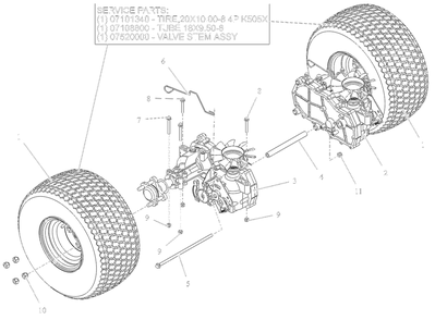 Rear Tires And Transaxles - 48-Inch, 52-Inch, And 60-Inch Diagram and Parts List for 918028 030000 + Ariens Lawn Tractor