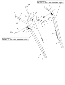 Handlebars Diagram and Parts List for 926093 000101 & Above Ariens Snow Blower
