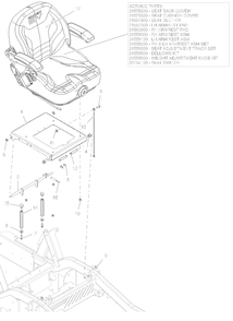 Seat Diagram and Parts List for 997312 000101 - 001499 Ariens Lawn Tractor