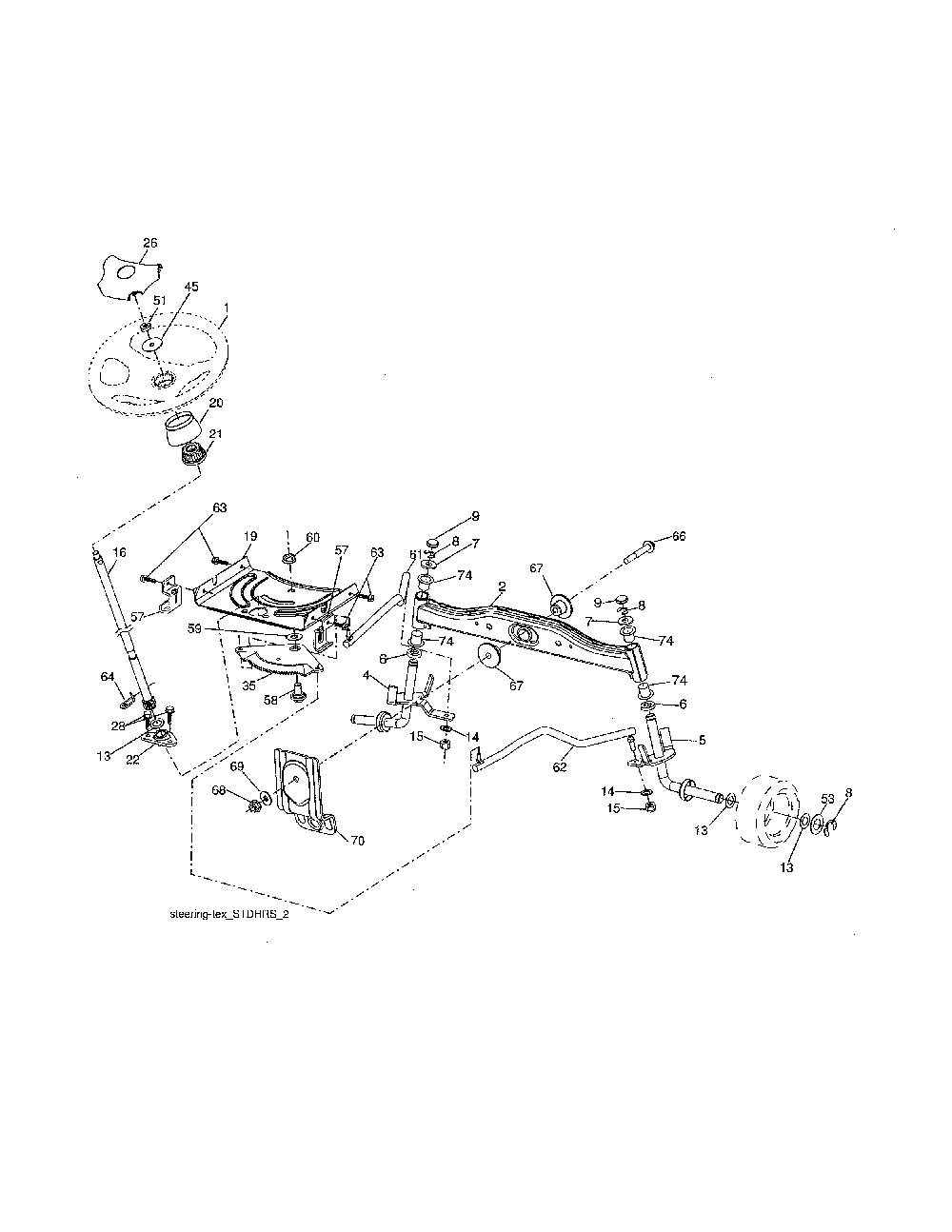 Steering Diagram and Parts List for A20K46YT 96046000300 Ariens Lawn Tractor