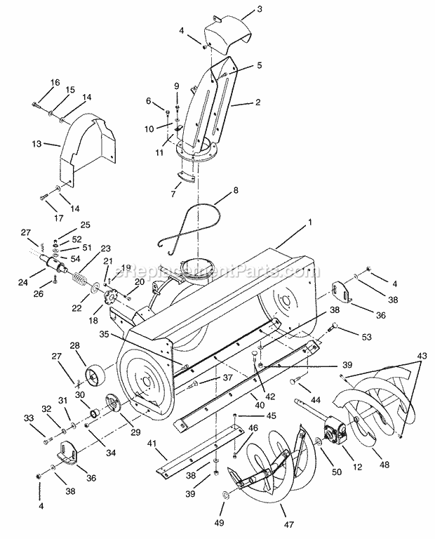 Housing And Auger Diagram and Parts List for 834033 000101 Ariens Lawn Tractor