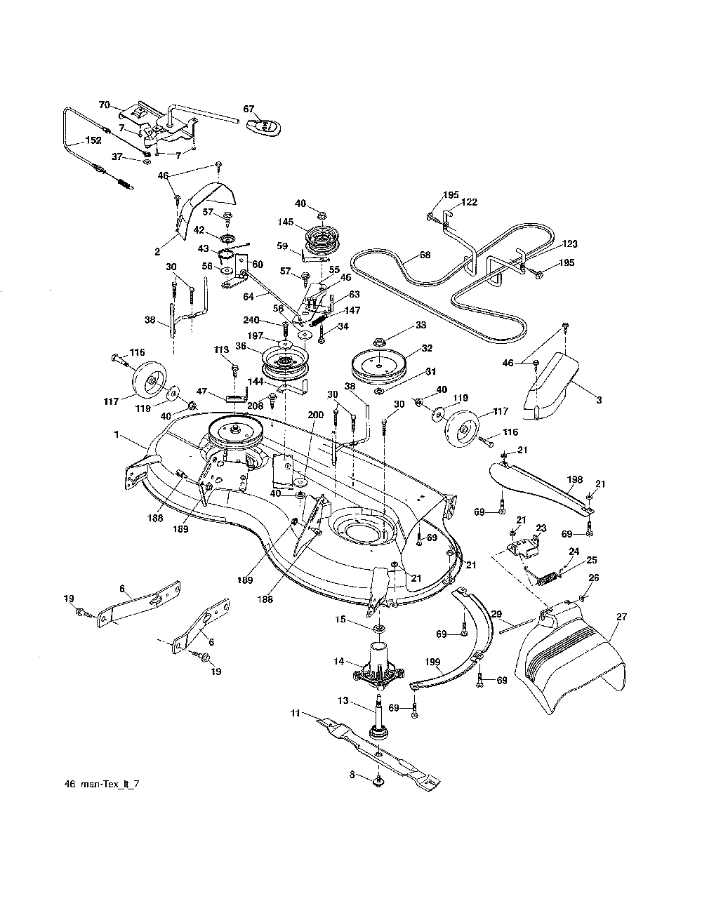 Mower Deck Diagram and Parts List for A20K46YT 96046000300 Ariens Lawn Tractor