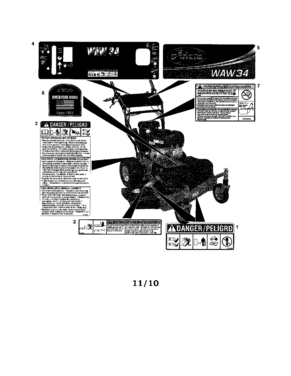 Decals Diagram and Parts List for 91141000  Ariens Lawn Mower