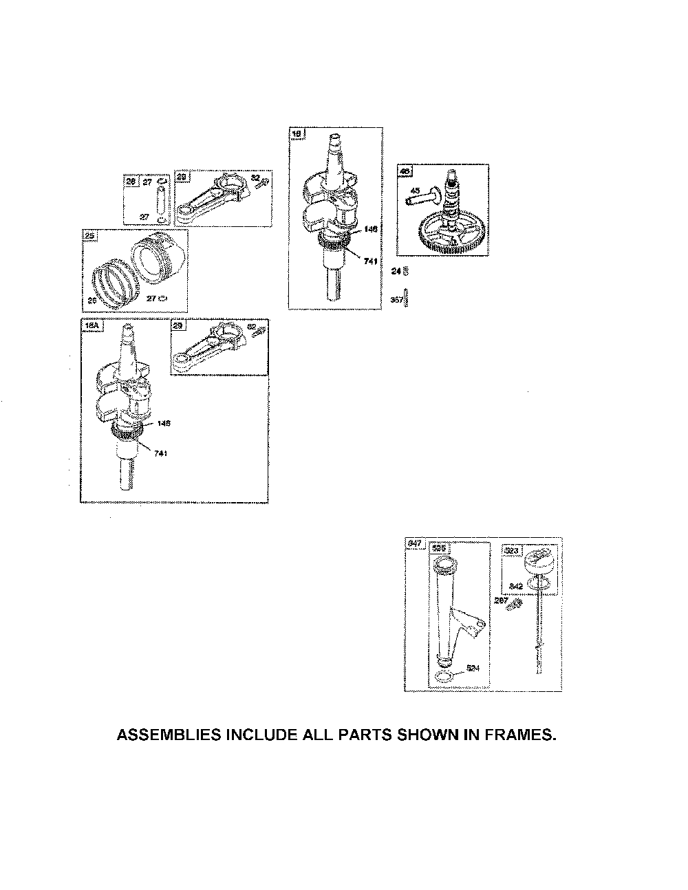 Crankshaft/camshaft/piston Diagram and Parts List for 96046001600  Ariens Lawn Tractor