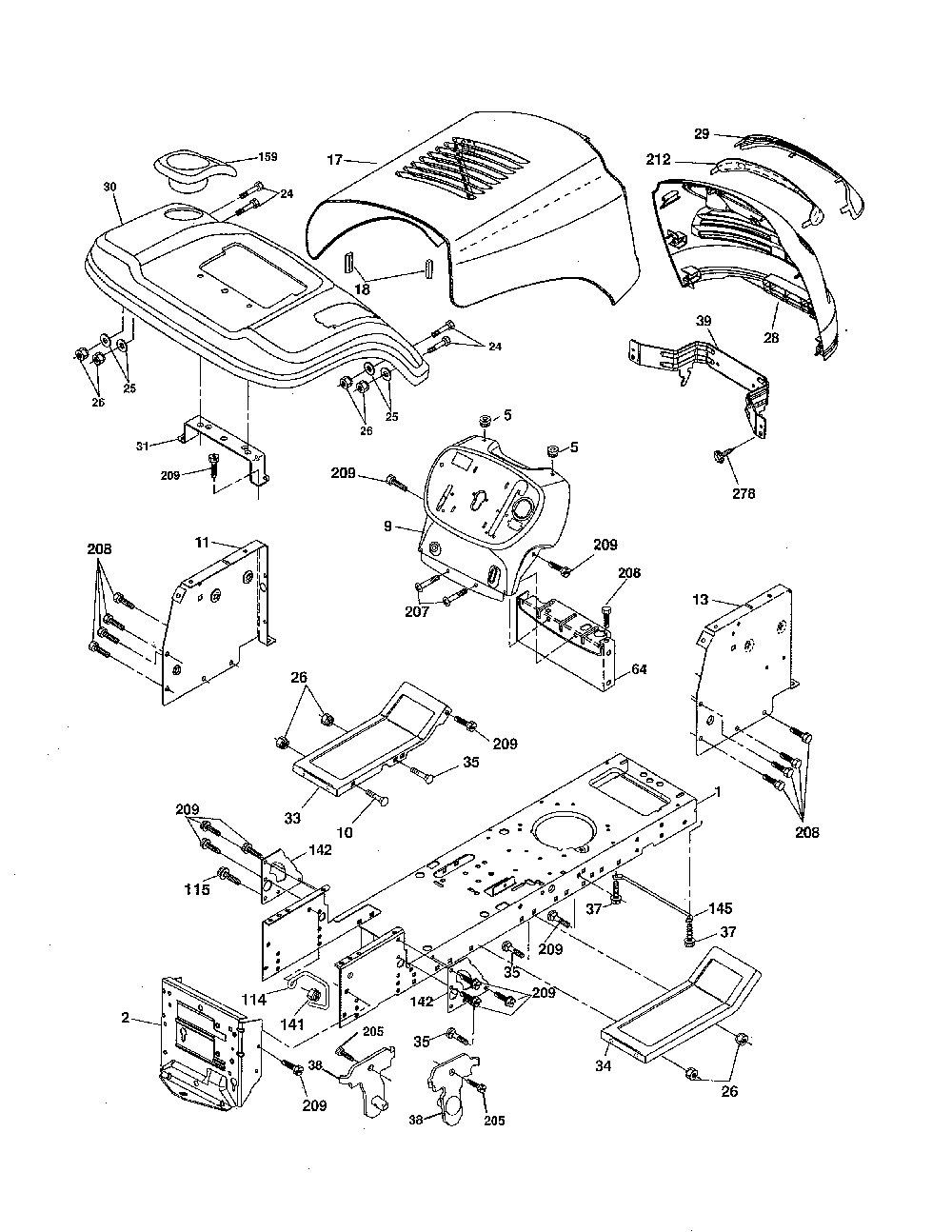 Chassis Diagram and Parts List for 936060  Ariens Lawn Tractor