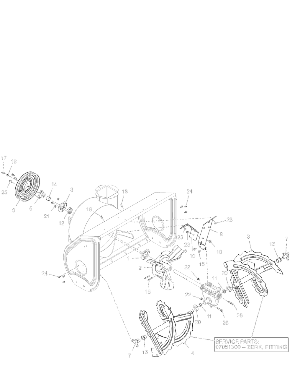 Auger And Impeller – 30-Inch Diagram and Parts List for 921071  Ariens Snow Blower
