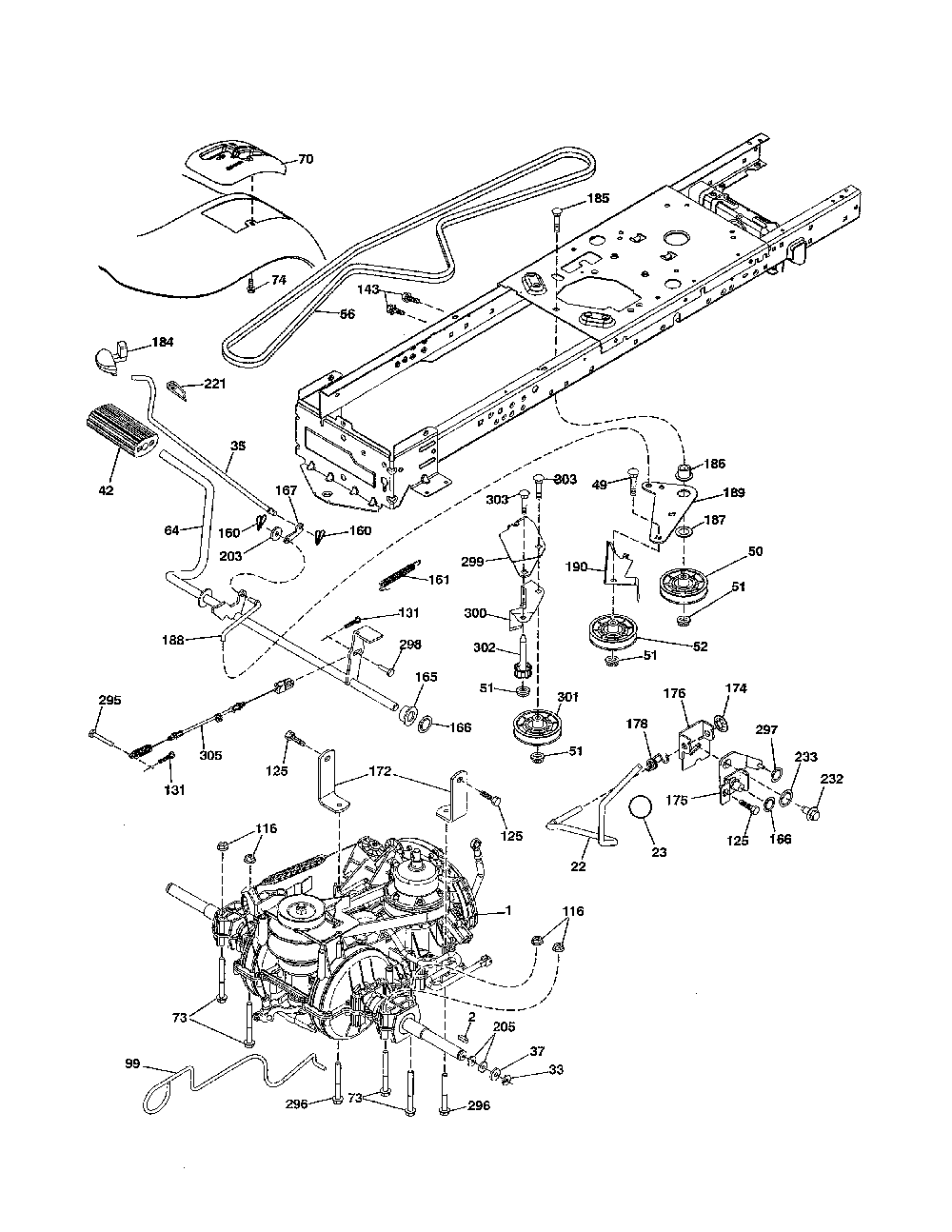 Drive Diagram and Parts List for A19BA42 96046001001 Ariens Lawn Tractor