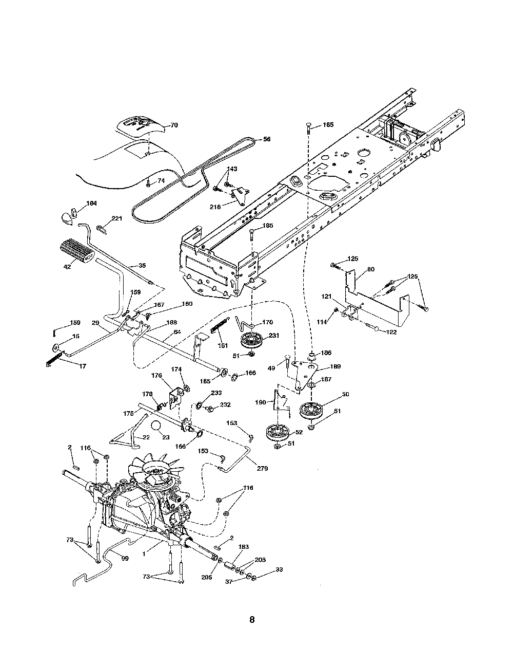 Drive Diagram and Parts List for A19K42 96046000200 Ariens Lawn Tractor