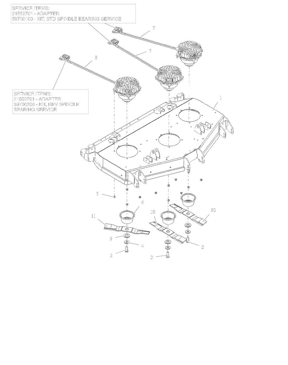 Deck, Blades And Spindle Motors - 48-Inch - Rd Diagram and Parts List for 997312 000101 - 001499 Ariens Lawn Tractor
