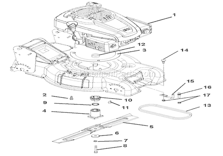 Engine, Blade And Belt Diagram and Parts List for 911152 000101 Ariens Lawn Mower