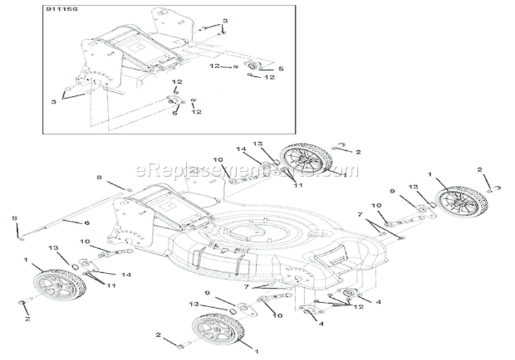 Wheels And Height Of Cut Diagram and Parts List for 911152 000101 Ariens Lawn Mower