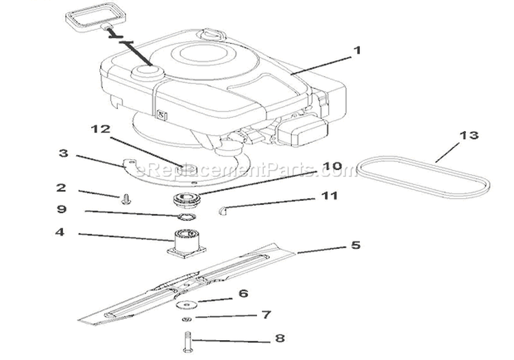 Engine, Blade & Belt Diagram and Parts List for 911342 000101 Ariens Lawn Mower