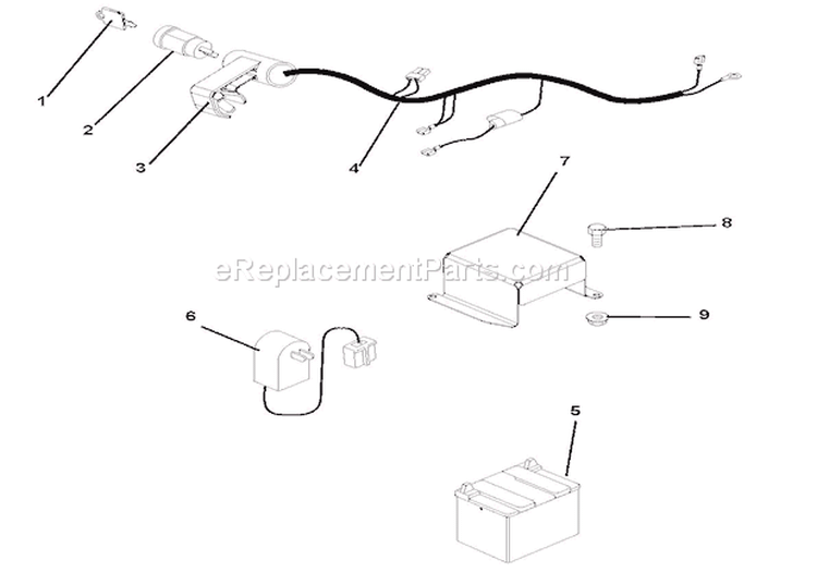 Electrical Harness And Battery Diagram and Parts List for 911154 000101 Ariens Lawn Mower