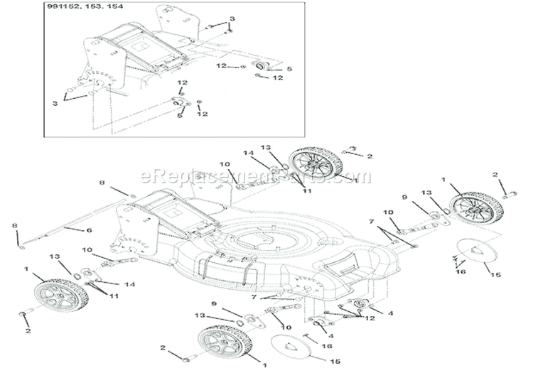 Wheels And Height Of Cut Diagram and Parts List for 911150 000101 Ariens Lawn Mower