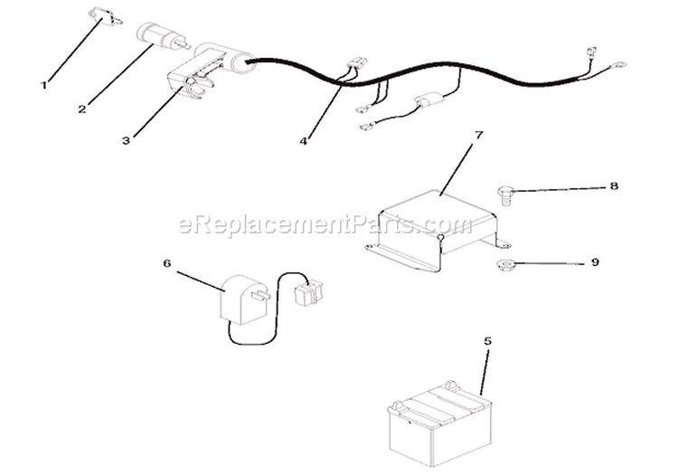 Electrical Harness And Battery Diagram and Parts List for 911156 000101 Ariens Lawn Mower