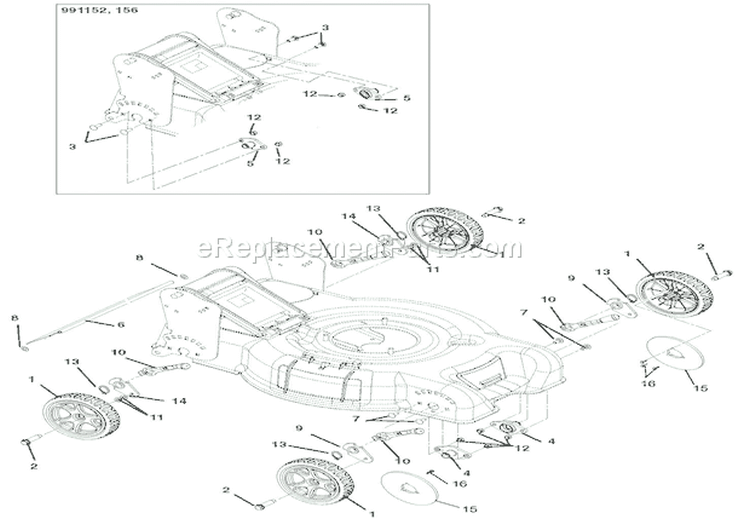 Wheels And Height Of Cut Diagram and Parts List for 911156 000101 Ariens Lawn Mower