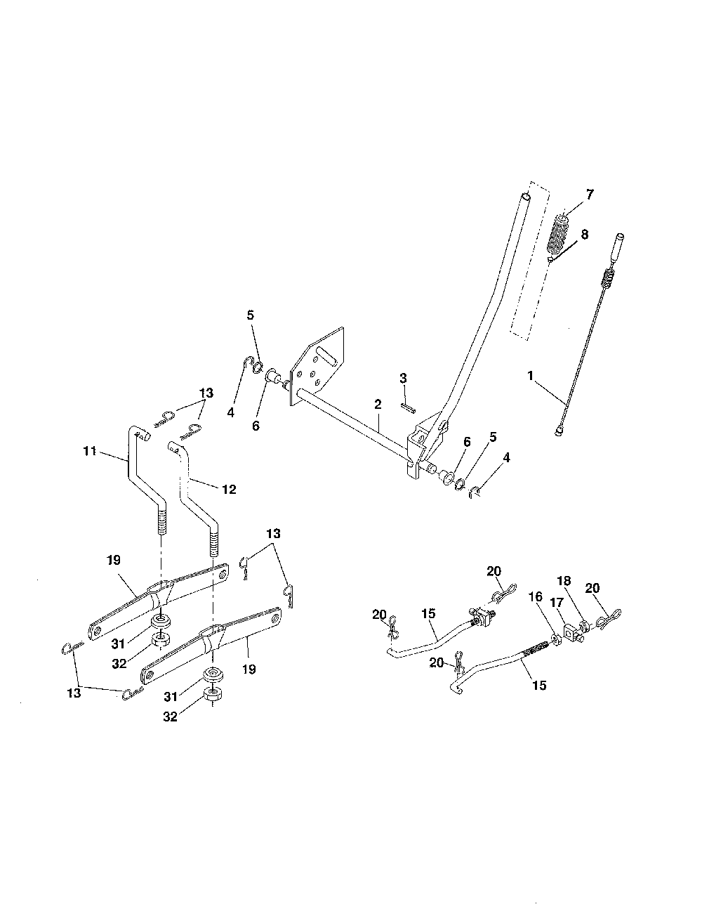 Mower Lift Diagram and Parts List for A175BG42 96016002102 Ariens Lawn Tractor