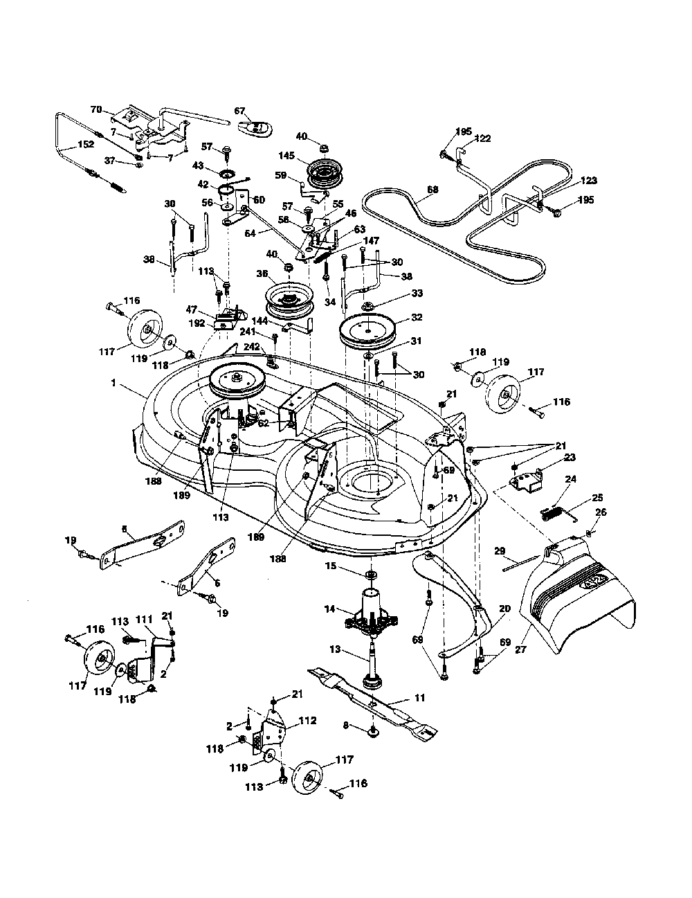 Mower deck Diagram and Parts List for 93604200  Ariens Lawn Tractor