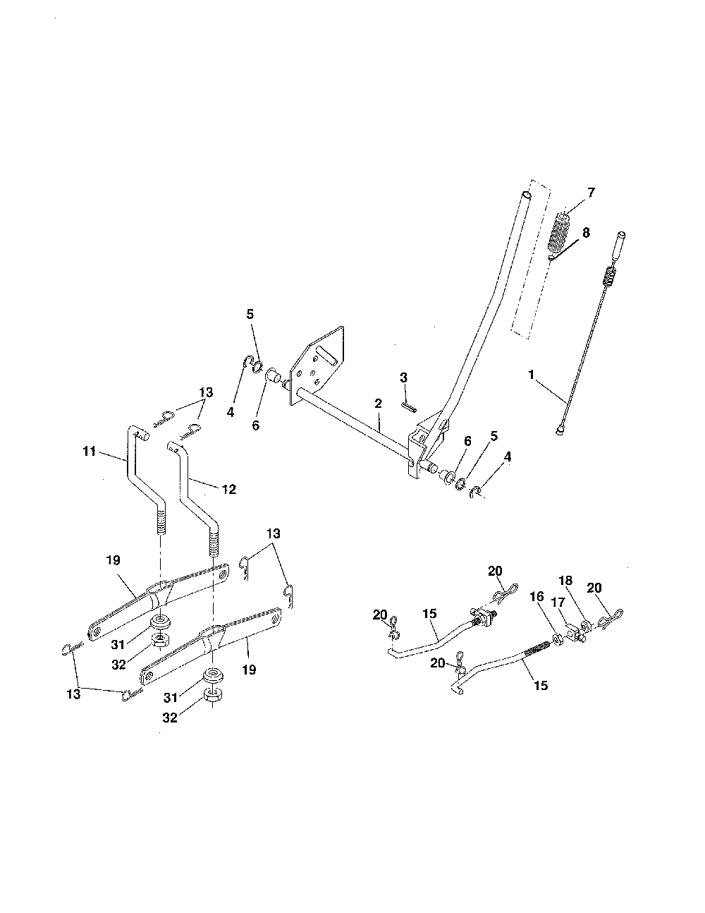 Mower Lift Diagram and Parts List for A175BG42 96016002101 Ariens Lawn Tractor