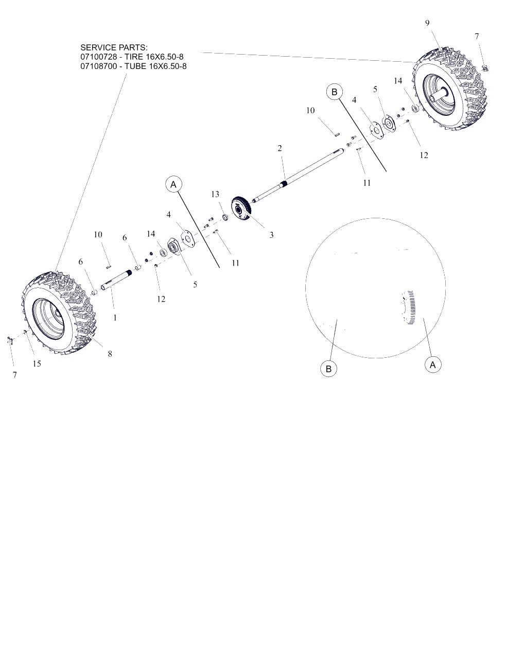 Wheels And Axle - 32" Diagram and Parts List for 926092 000101 & Above Ariens Snow Blower