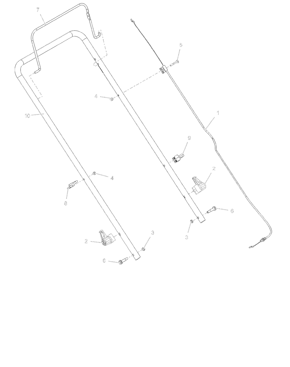 Handlebar And Push Operator Presence Cable Diagram and Parts List for 911607 000101 - 003499 Ariens Lawn Mower