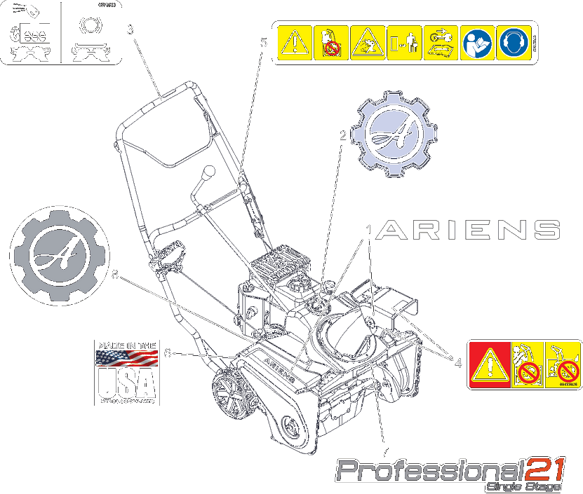 Decals Diagram and Parts List for 938029  Ariens Snow Blower