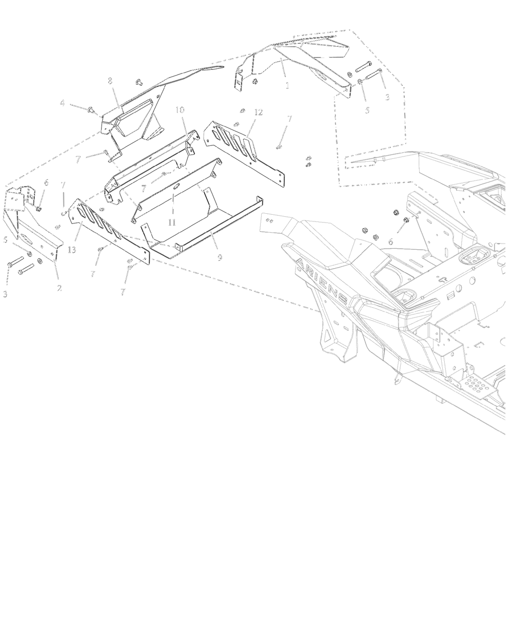 Bumpers, Shields, And Back Wrap Diagram and Parts List for 918027 035000 + Ariens Lawn Tractor