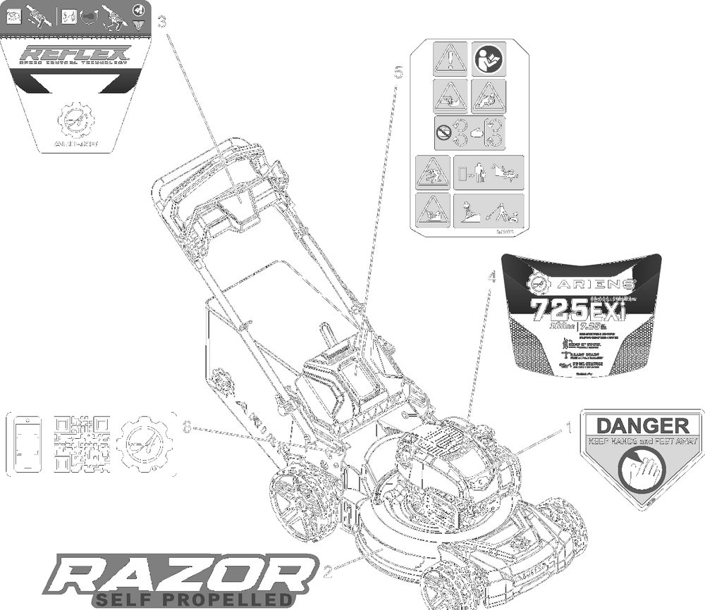 Decals Diagram and Parts List for 911609 000101 - 024999 Ariens Lawn Mower