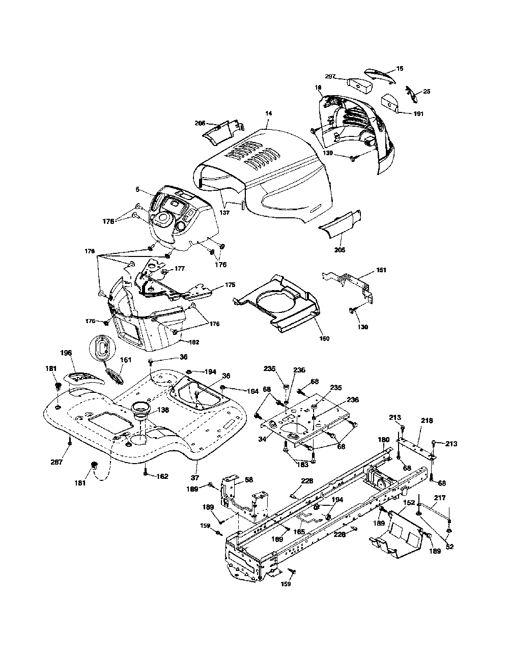 Chassis Diagram and Parts List for A2346YT 96046001900 Ariens Lawn Tractor
