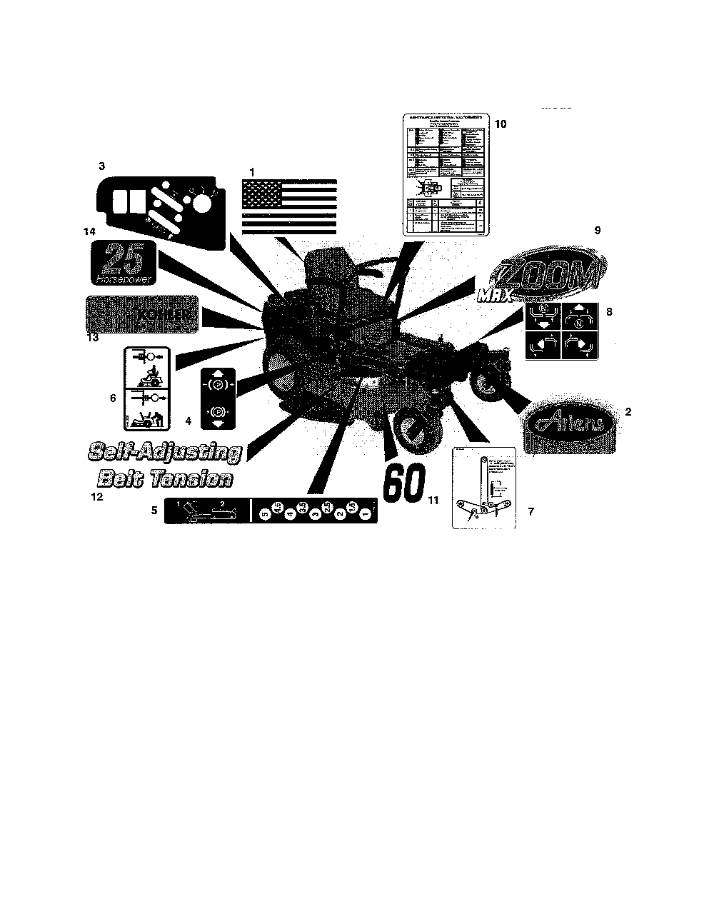 Decals Diagram and Parts List for 99105600  Ariens Lawn Mower