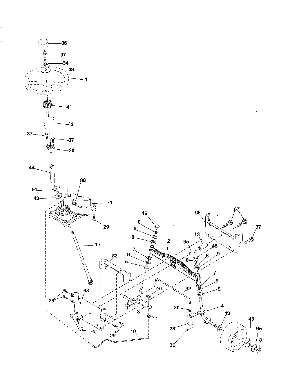 Steering Diagram and Parts List for 936060  Ariens Lawn Tractor