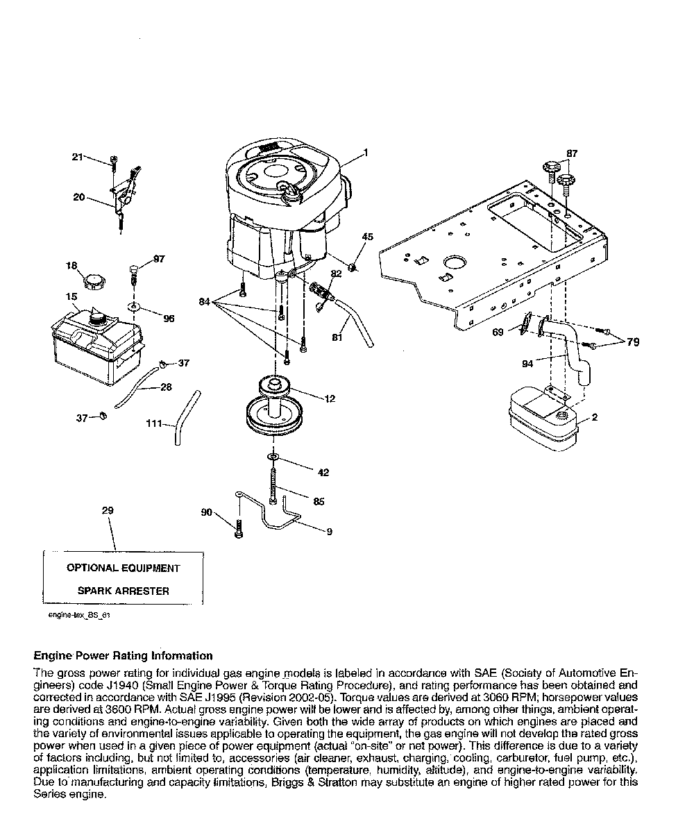 Engine Diagram and Parts List for A21A42-96046005400  Ariens Lawn Tractor