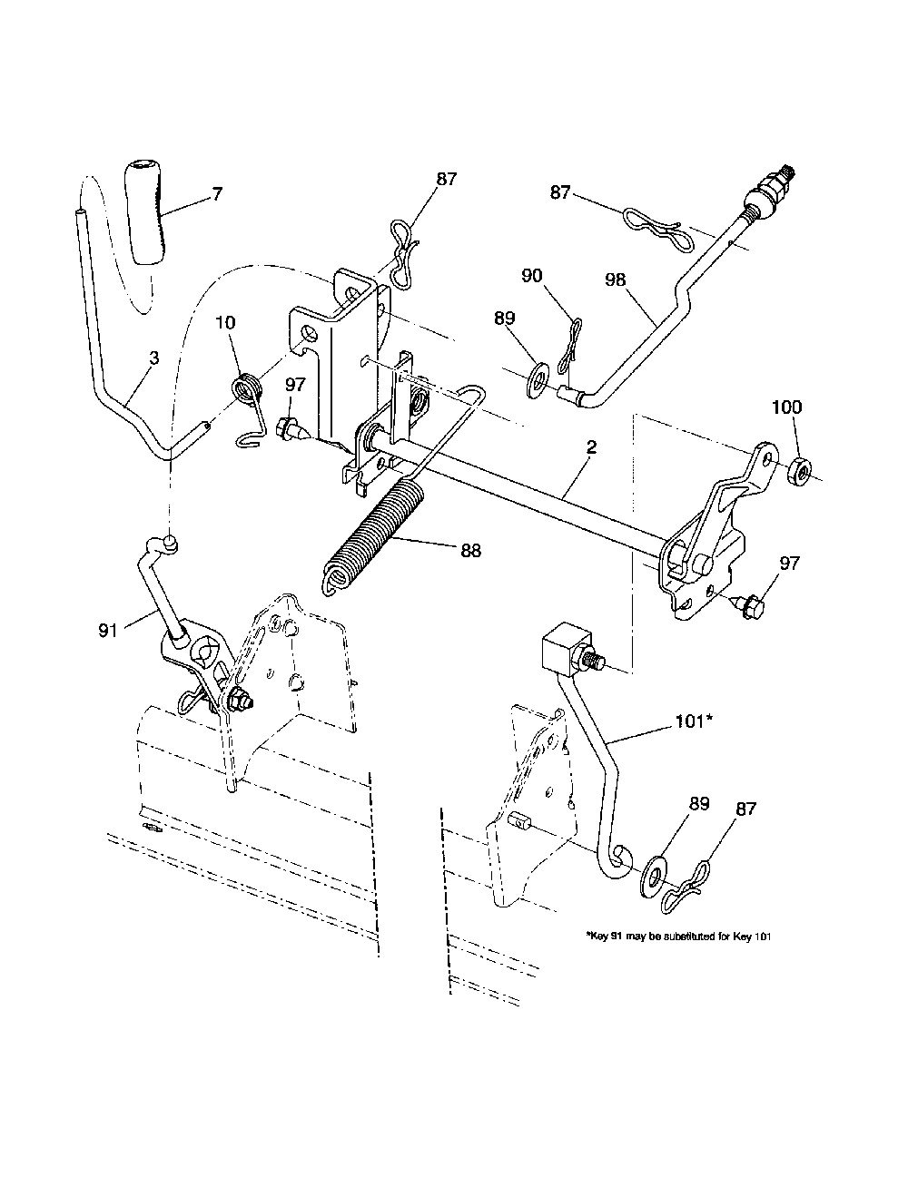 Mower lift Diagram and Parts List for 93604800  Ariens Lawn Tractor