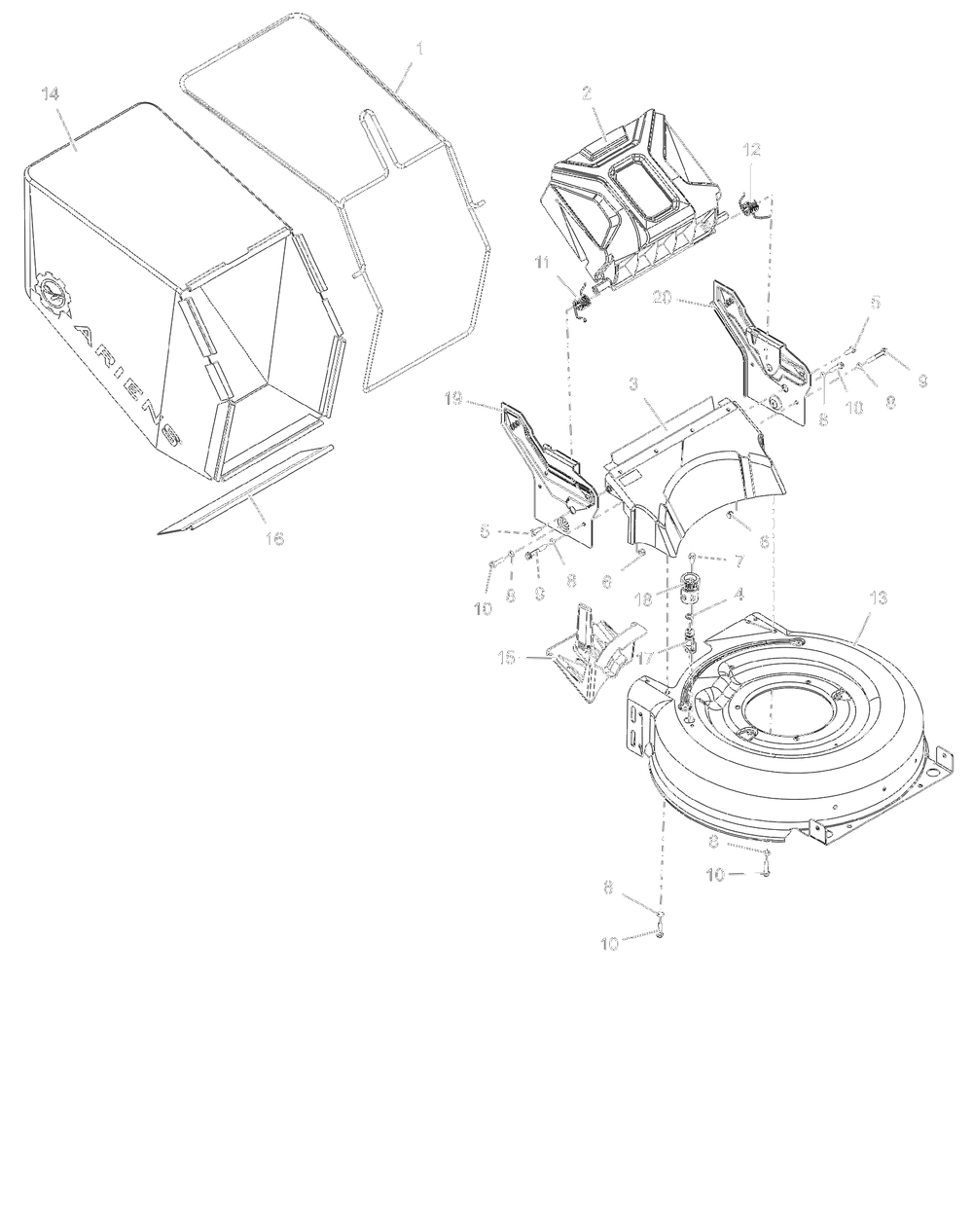 Mower Deck And Bag Diagram and Parts List for 911607 003500 + Ariens Lawn Mower