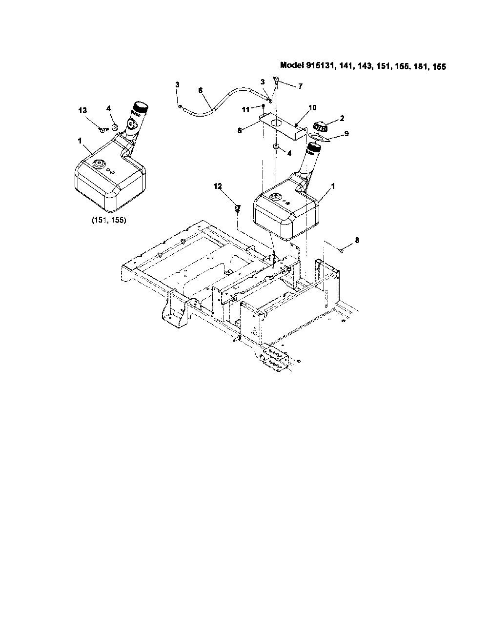 Fuel tank Diagram and Parts List for 91514100  Ariens Lawn Mower