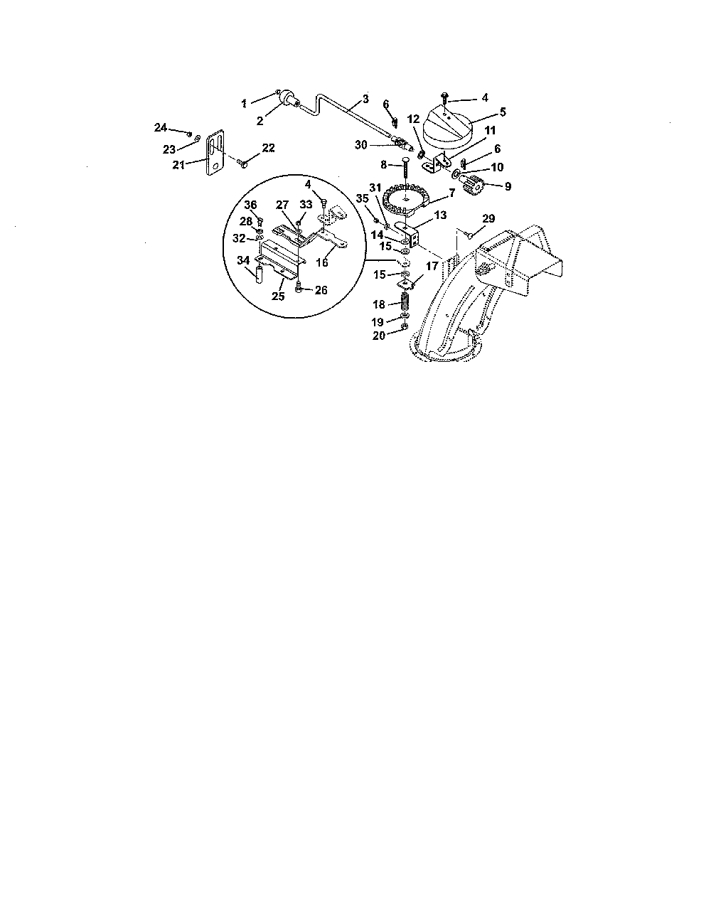 Discharge Chute Crank Diagram and Parts List for 93210400 101-999999 Ariens Snow Blower