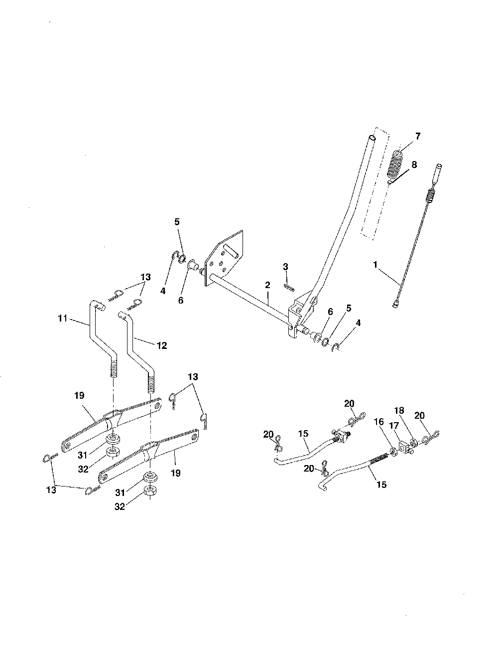 Mower Lift Diagram and Parts List for A175BG42 96016002300 Ariens Lawn Tractor