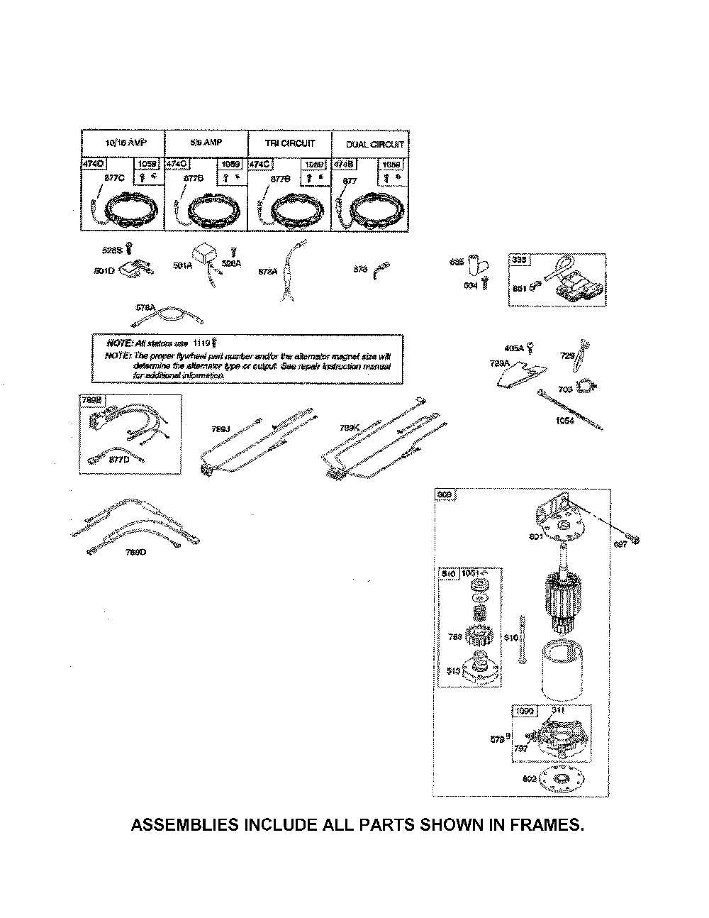 Alternator/starter/ignition Diagram and Parts List for 96046001600  Ariens Lawn Tractor